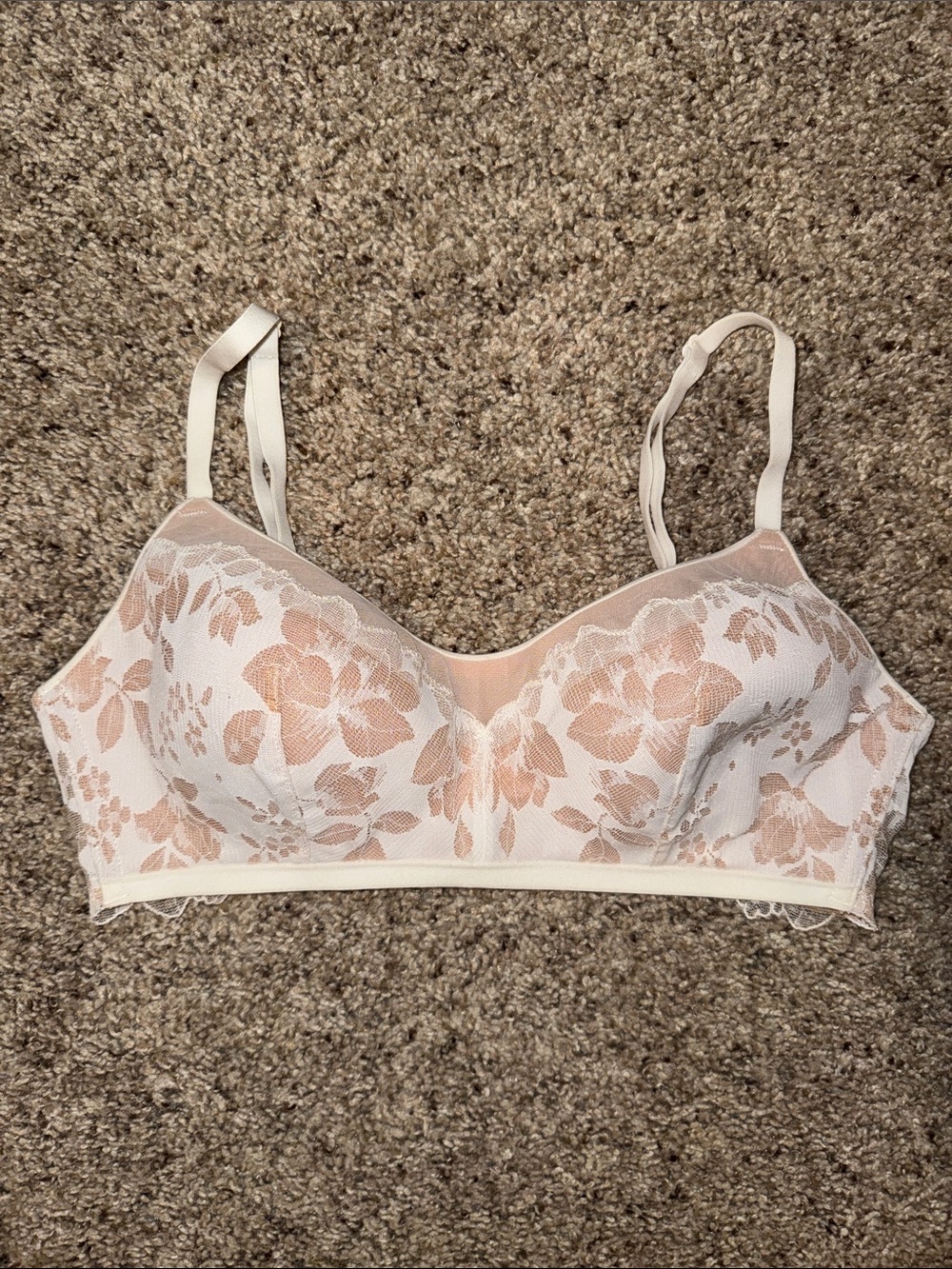 Victoria's Secret Nude and White Floral Lace Bralette